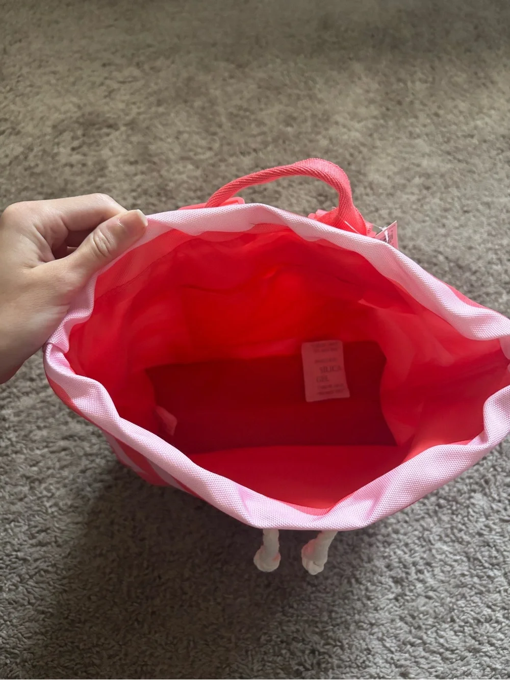 Victoria's Secret Coral and Light Pink Striped Beach Bag - Picture 2 of 5